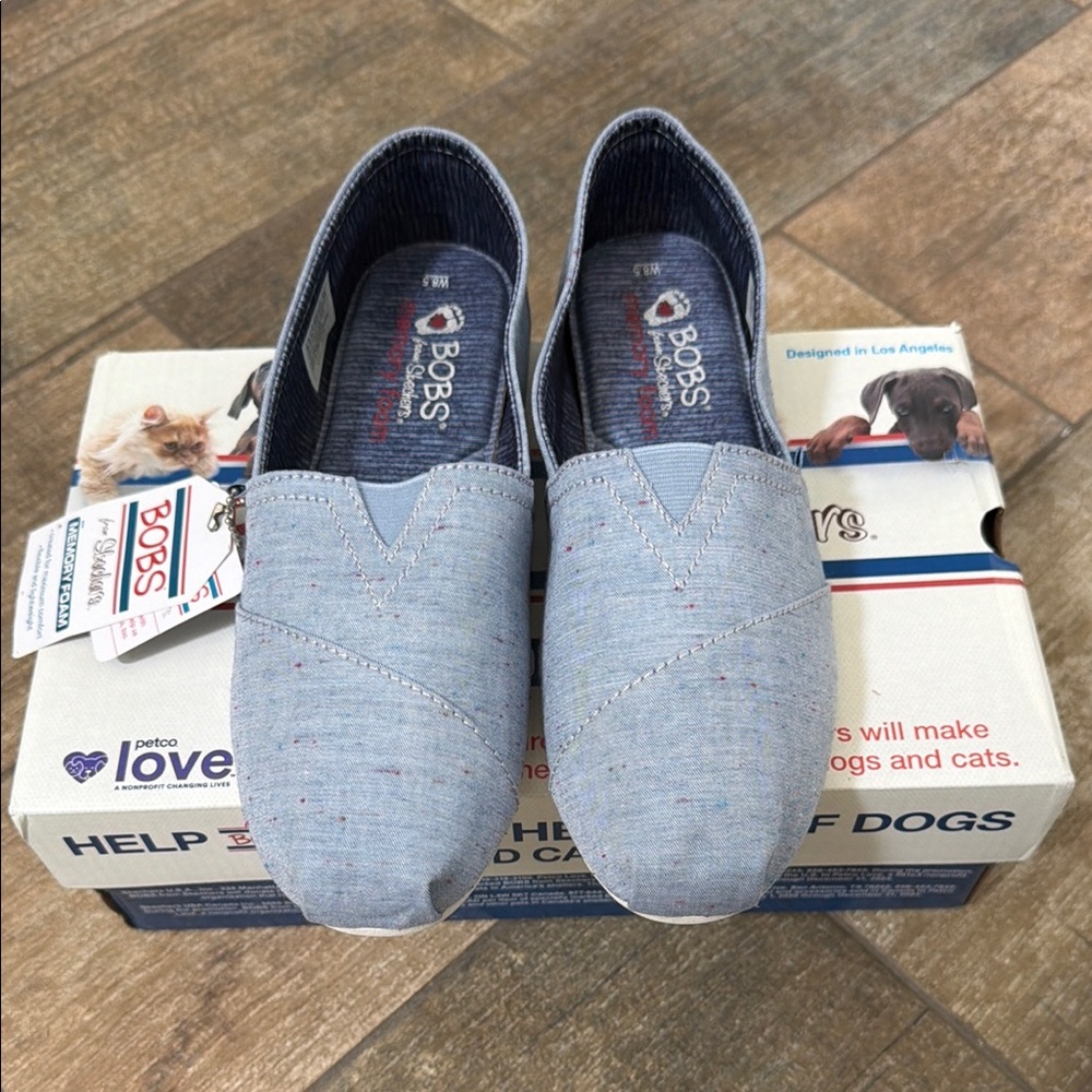 Skechers BOBS Light Blue Slip-On Loafers. NEW